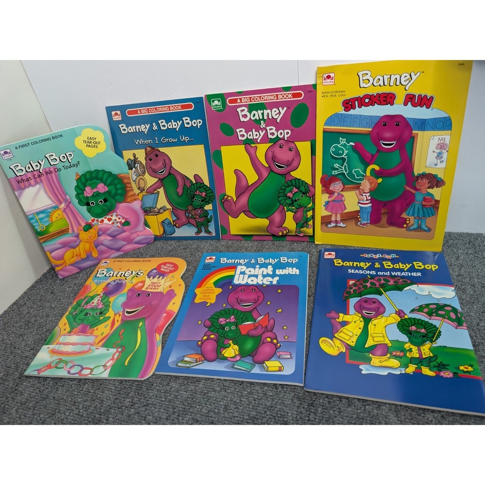 Lot Of 7 NEW Vintage‎ 90's Barney Coloring Sticker Books Magic Water Color NOS